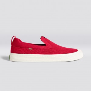 Pánské IBI Slip-On Cariuma Low Top Bamboo Weave Knit Vegan Červené | HJGIE6198